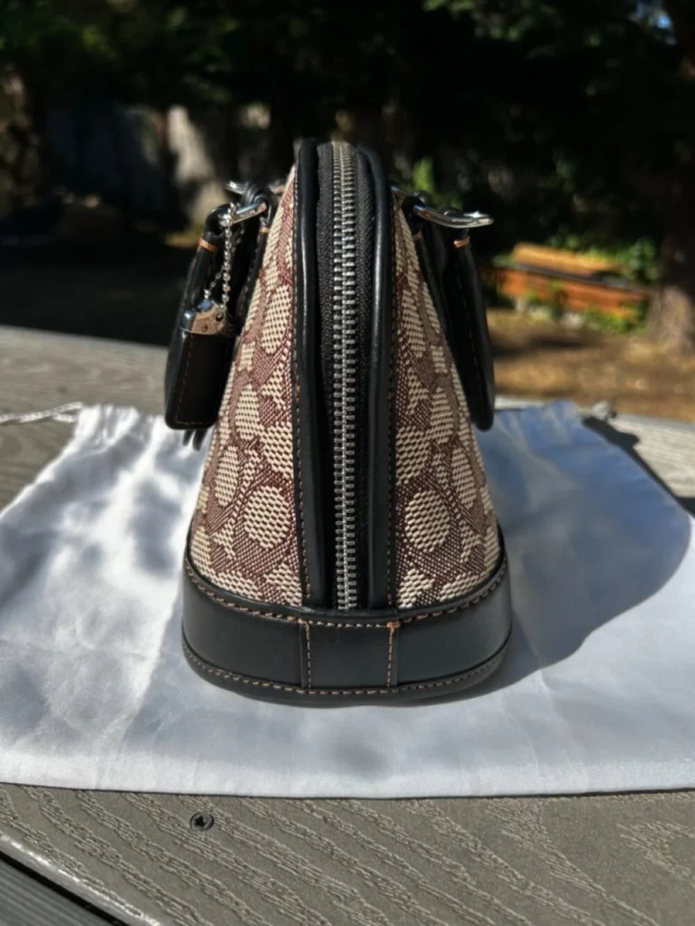 Coach Signature Jacquard Revel Bag 24 Cocoa Black Excellent Condition